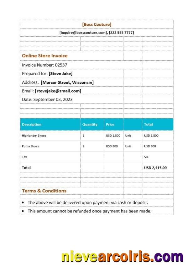 Online Store Invoice